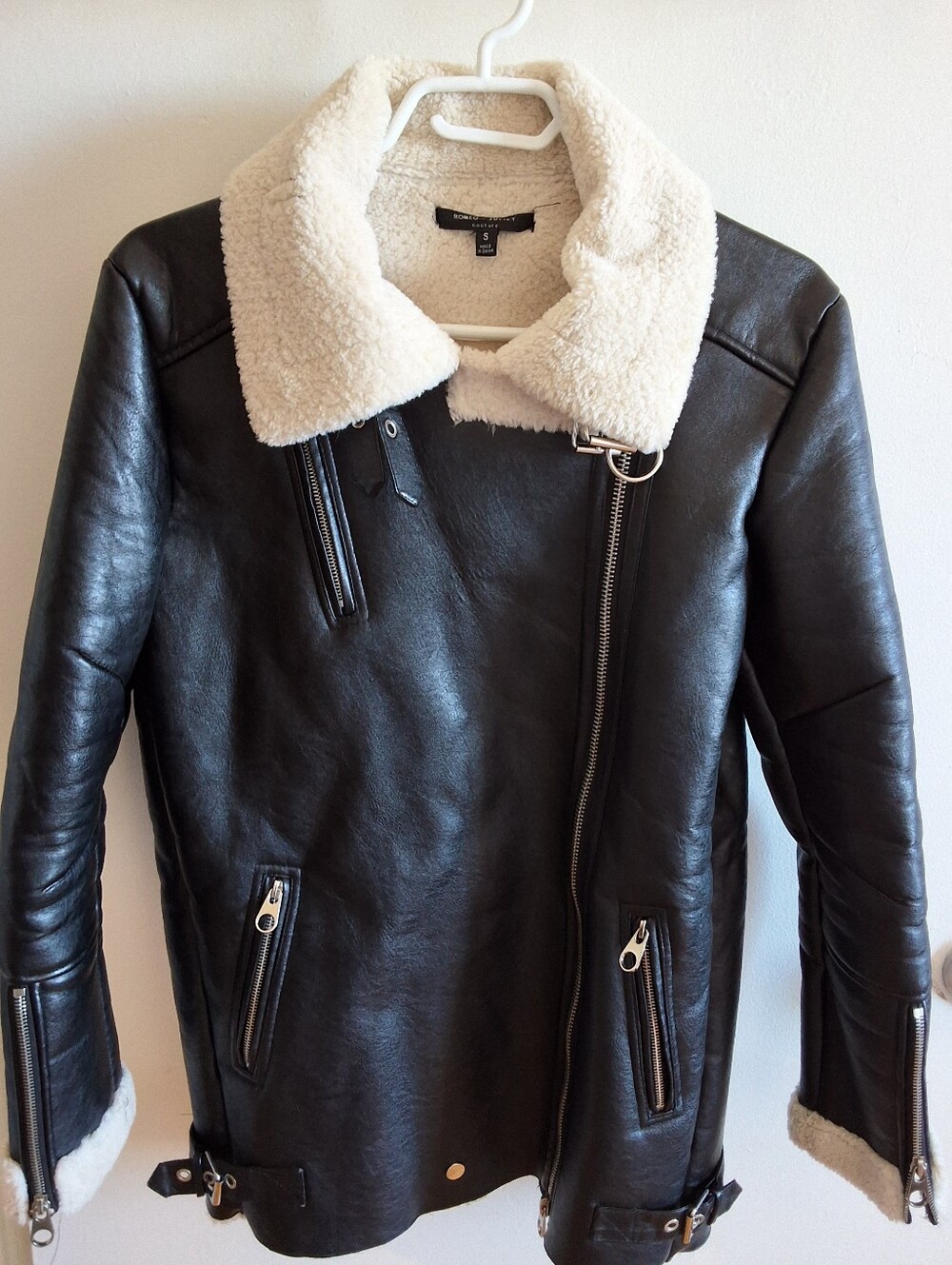 Romeo + Juliet Couture Black Faux Leather Shearling Moto Jacket S